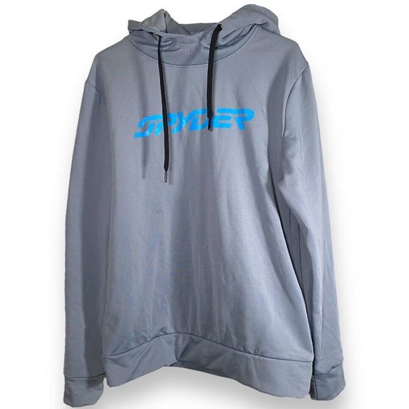 Spyder Hoodie Men's Medium Gray Hooded Pullover Logo Drawstring Dry Web - Picture 1 of 6